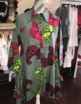 7563. Hi/lo denim print tunic with pockets and pleated side